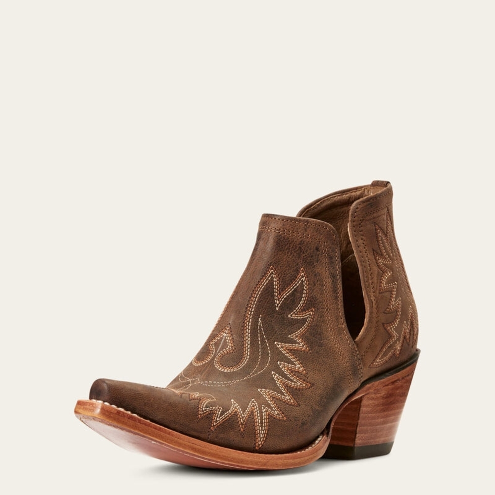 Ariat Brown Distressed Ankle Booties with Decorative Stitching